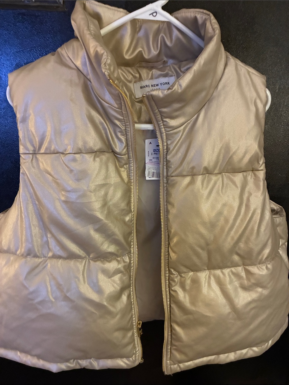 Marc New York Metallic Cropped Champagne Puffer Vest L NWT